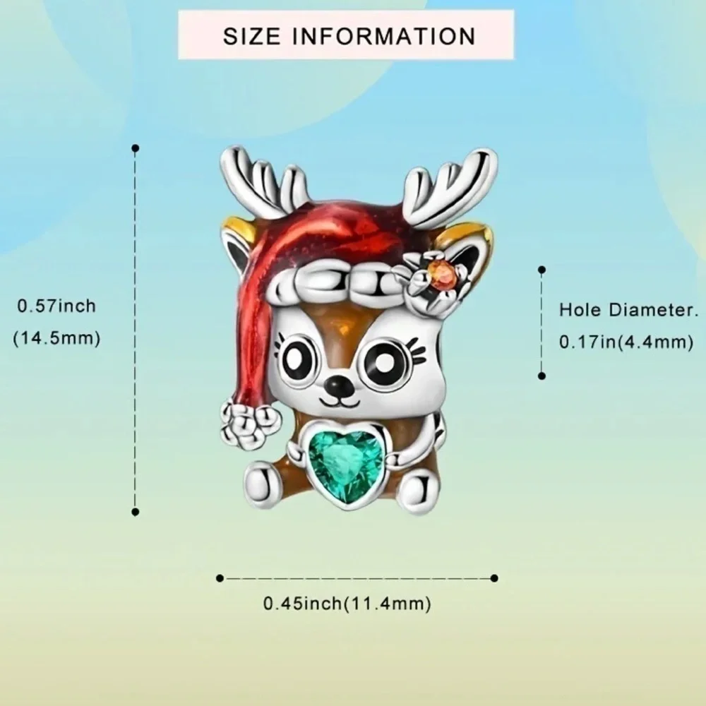S925 Sterling Silver Colorful Reindeer Charm/Pendant - NWT